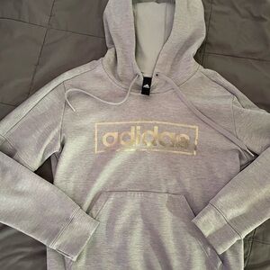 Adidas Light Gray Hoodie with Gold Logo